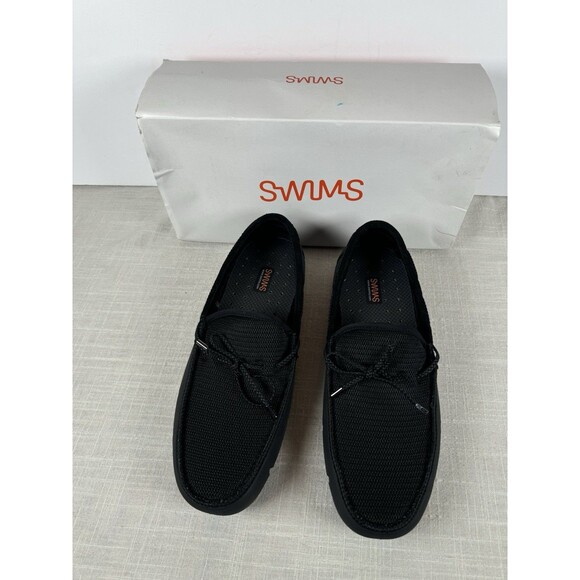 SWIMS‎ Braided Lace Lux Loafer Driver Black/Graphite Mens 9.5 NEW Flaw On Aglet - Picture 1 of 16